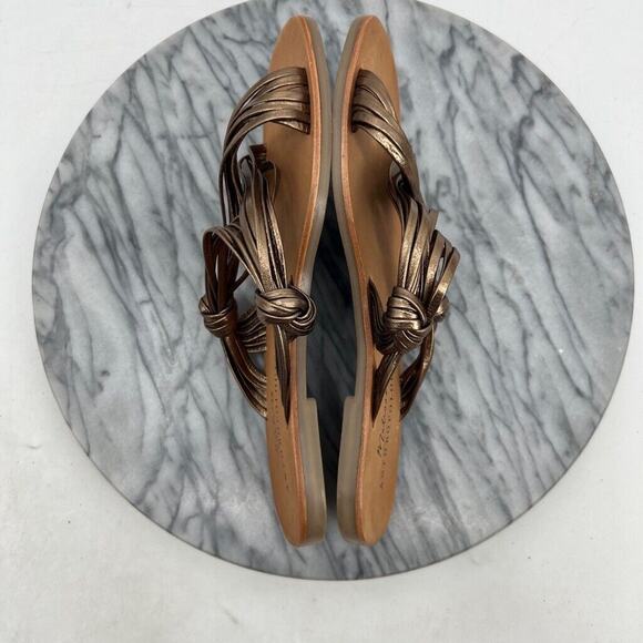 Anthropologie Womens 9 Sandals Bronze Leather Mystic Metallic Strappy Flat - Picture 7 of 11